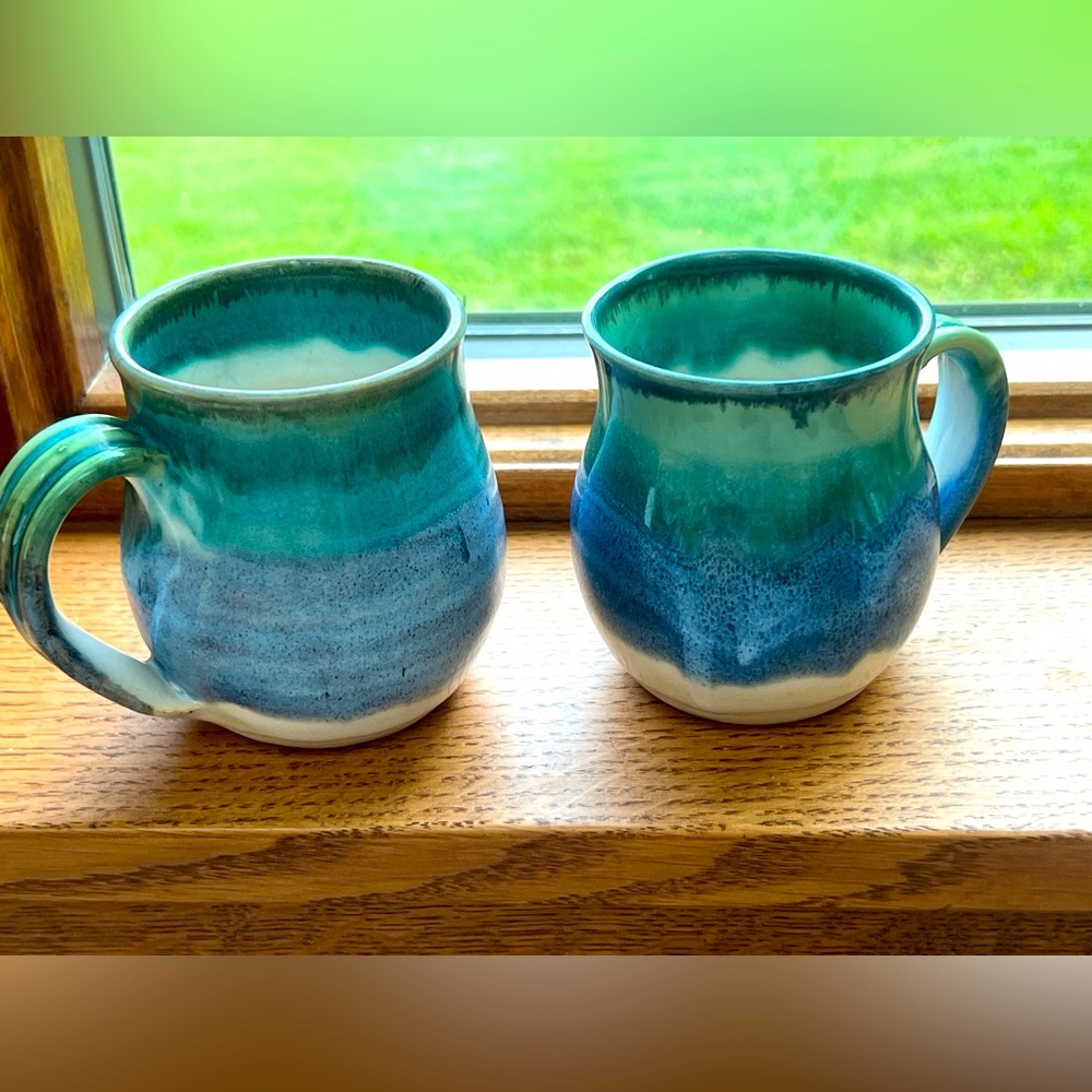 Wizard of Clay Set Pair Two 🌊 Blue Turquoise Green 💙💚 Coffee ☕️ Mugs